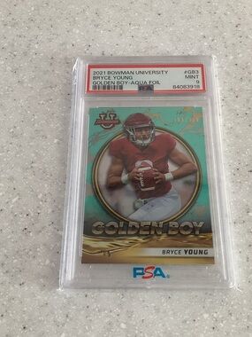 2021 Bowman University Bryce Young "Golden Boy" Aqua Foil PSA 9